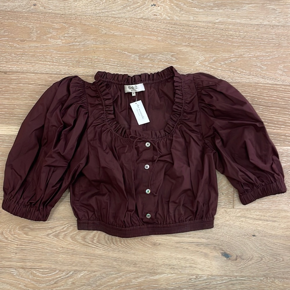Sea Puff Sleeve Crop Top